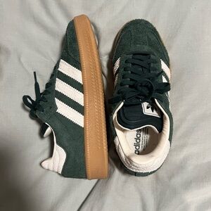 adidas Women's Dark Green and White Suede Sneakers with Gum Sole